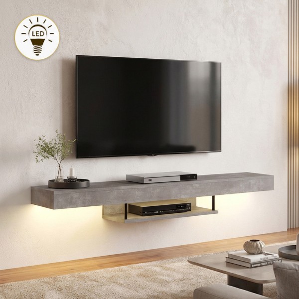 Έπιπλο τηλεόρασης επιτοίχιο Albares Megapap με LED χρώμα γκρι σκυροδέματος 150x29,6x22εκ.