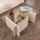 Τραπεζάκι σαλονιού Vetrino Megapap γυάλινο χρώμα travertine 105x65x40εκ.