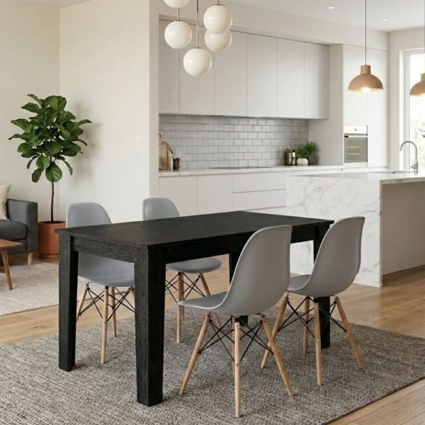 Σετ τραπεζαρία 5τμχ Darlen - Nova Megapap χρώμα sencron black - γκρι 125x72x74εκ.