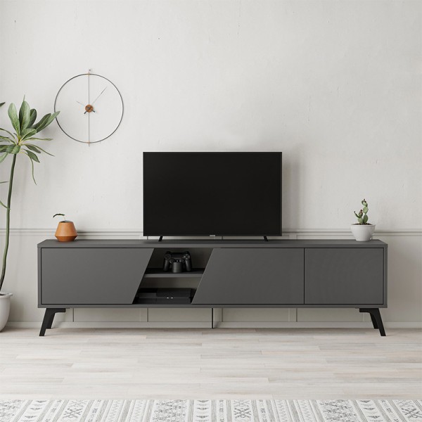 Έπιπλο τηλεόρασης Fiona Megapap χρώμα ανθρακί 180x35,6x48εκ.