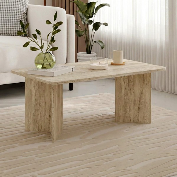 Τραπεζάκι σαλονιού Sam Megapap χρώμα travertine 100x60x41,8εκ.