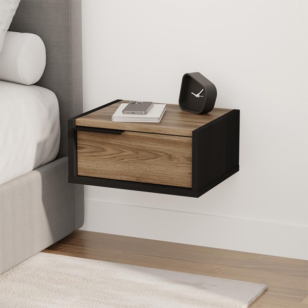 Κομοδίνο επιτοίχιο Eco Megapap χρώμα black wood - καρυδί Ud 40x33x18,5εκ.