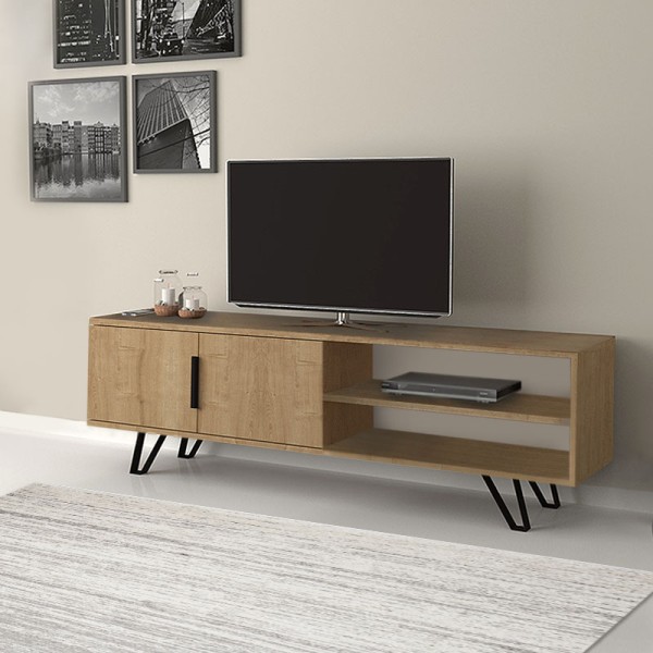 Έπιπλο τηλεόρασης Foot Megapap χρώμα φυσικό οξιάς 160x35x49εκ.