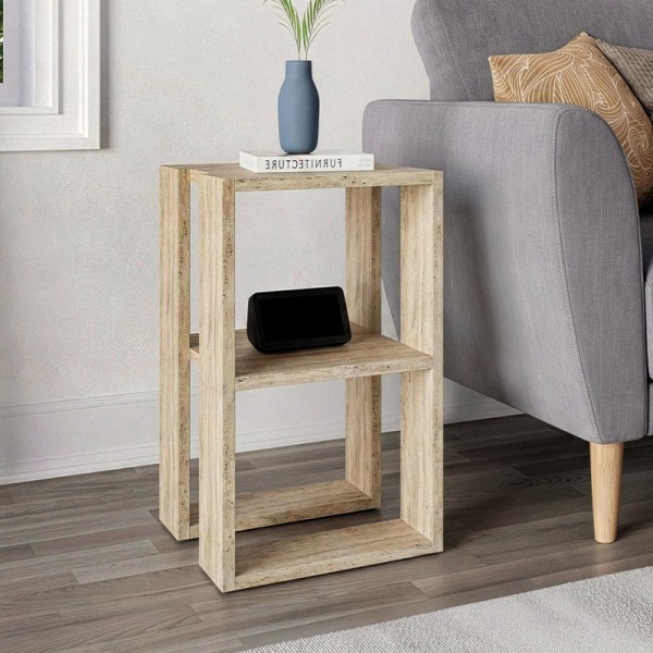 Κομοδίνο - Τραπεζάκι βοηθητικό Lonie Megapap χρώμα travertine 34x30x55εκ.