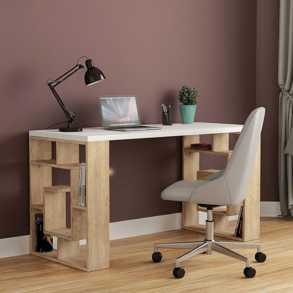 Γραφείο εργασίας Labirent Megapap χρώμα sapphire oak - λευκό 140x60x75εκ