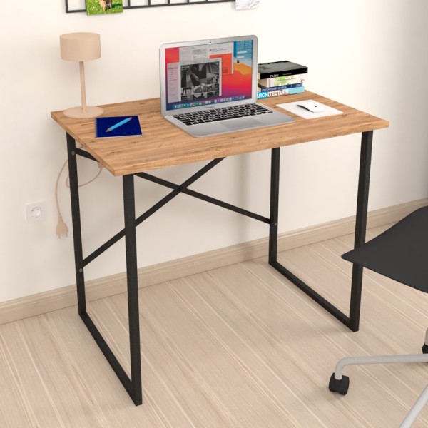 Γραφείο εργασίας Rilke Megapap χρώμα μαύρο - pine oak 90x60x75εκ.
