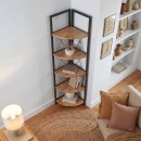 Βιβλιοθήκη γωνιακή Kelsie Megapap χρώμα μαύρο - pine oak 33x33x162εκ.