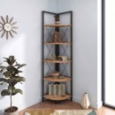 Βιβλιοθήκη γωνιακή Kelsie Megapap χρώμα μαύρο - pine oak 33x33x162εκ.