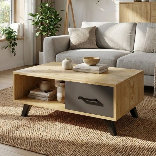 Τραπεζάκι σαλονιού Gilbert Megapap χρώμα sapphire oak - ανθρακί 90x45x35εκ.