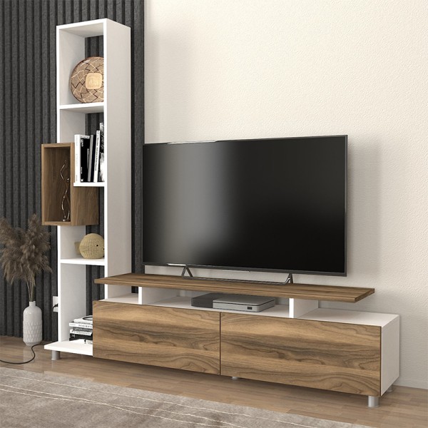 Σύνθεση τηλεόρασης Tulip Megapap χρώμα λευκό - καρυδί 160x29,5x160εκ.