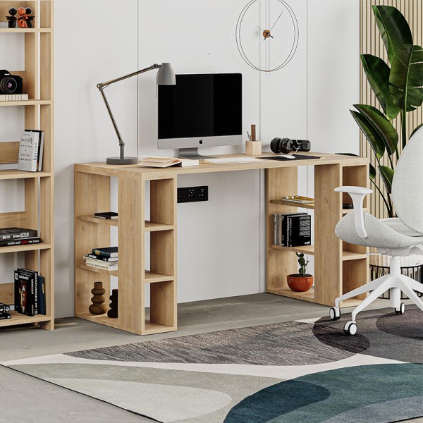 Γραφείο εργασίας Colmar Megapap χρώμα sapphire oak 140x60x75εκ