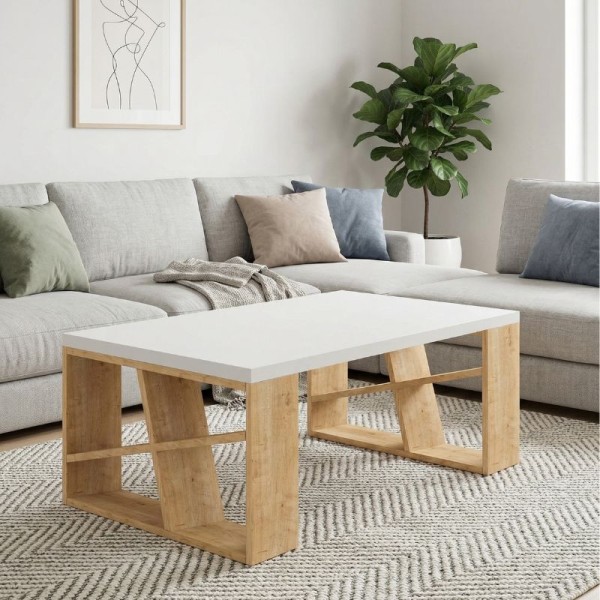 Τραπεζάκι σαλονιού Honey Megapap χρώμα sapphire oak - λευκό 105x60x40εκ.