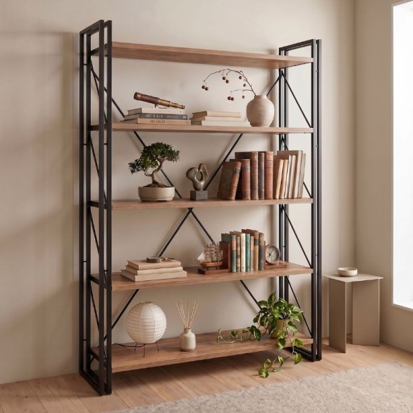 Βιβλιοθήκη Atlas Megapap χρώμα antlantic pine - μαύρο 130x35x180εκ.