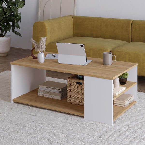 Τραπεζάκι σαλονιού Berg Megapap χρώμα sapphire oak - λευκό 110x60x40εκ.