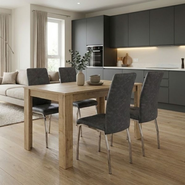 Σετ τραπεζαρία 5τμχ Darlen - Alma Megapap χρώμα sapphire oak - γκρι 125x72x74εκ.