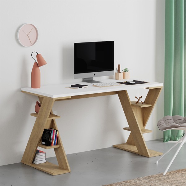 Γραφείο εργασίας Papillon Megapap χρώμα sapphire oak - λευκό 137x60x75εκ
