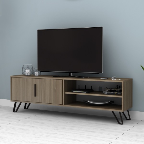 Έπιπλο τηλεόρασης Foot Megapap χρώμα καρυδί 160x35x49εκ.