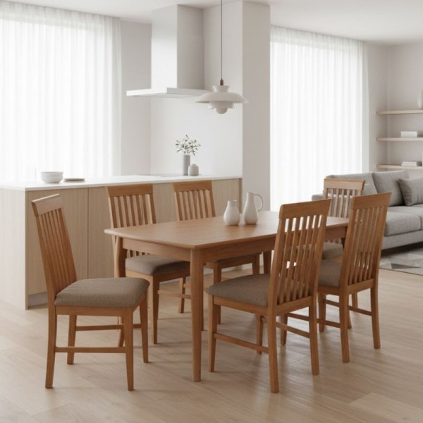 Σετ τραπεζαρίας Belfast Megapap 7 τμχ μασίφ ξύλο - MDF με επεκτεινόμενο τραπέζι 150/200x89x78εκ.