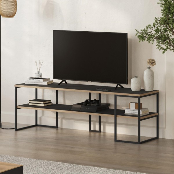 Έπιπλο τηλεόρασης Friday Megapap χρώμα black wood 140x37x45εκ.