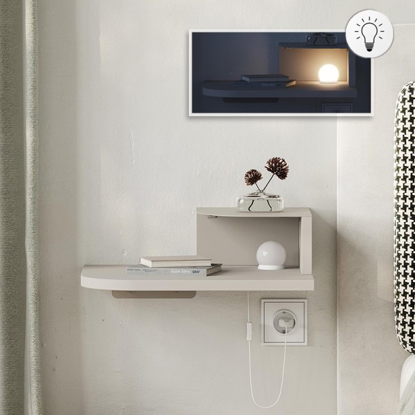 Κομοδίνο επιτοίχιο Luno Megapap με LED χρώμα sandstone 40x30x16,2εκ.