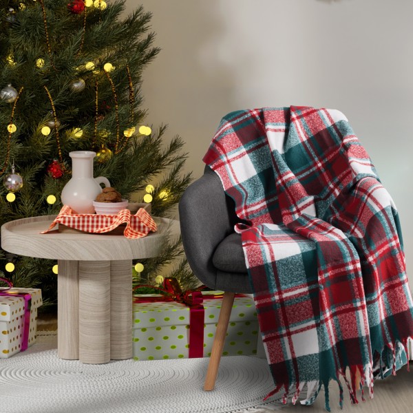 DAS HOME ΚΟΥΒΕΡΤΑ ΚΑΝΑΠΕ FAUX MOHAIR 1378 GRΕΕN, RED