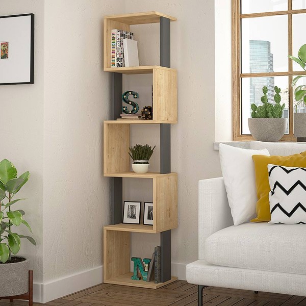 Βιβλιοθήκη Piri Megapap χρώμα sapphire oak/ανθρακί 35x30x161εκ.