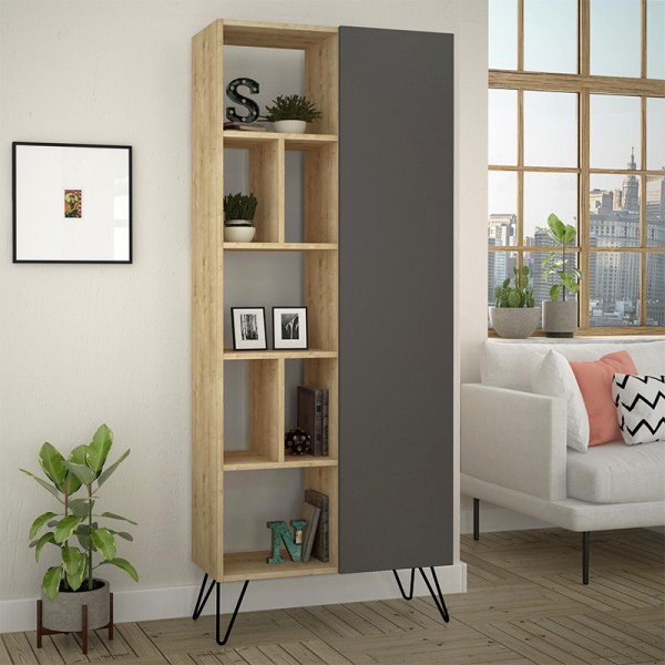 Βιβλιοθήκη Jedda Megapap χρώμα sapphire oak - ανθρακί 80,6x29,6x191εκ.