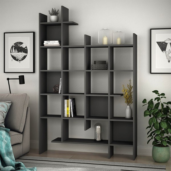 Βιβλιοθήκη Manco Megapap χρώμα ανθρακί 122x25,5x188εκ.