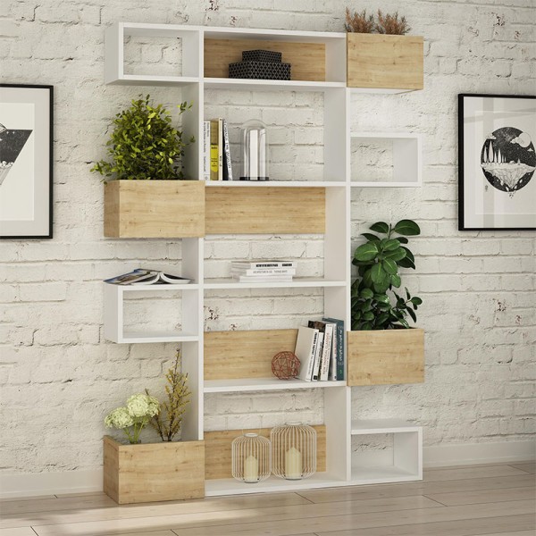 Βιβλιοθήκη Niho Megapap χρώμα λευκό - sapphire oak 120x25,3x171εκ.