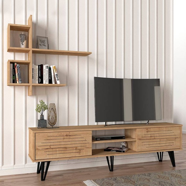 Σύνθεση τηλεόρασης Salerno Megapap χρώμα sapphire oak 180x35x51εκ.