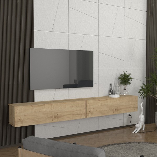 Έπιπλο τηλεόρασης επιτοίχιο Espanse Megapap χρώμα sapphire oak 241,8x31,7x30εκ.