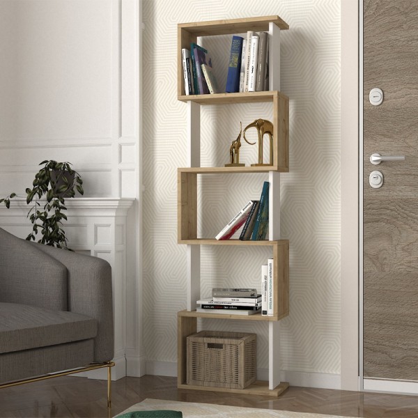Βιβλιοθήκη Alvina Megapap χρώμα sapphire oak - λευκό 45x19,6x158,8εκ.