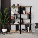 Βιβλιοθήκη Maxi Megapap χρώμα sapphire oak - silky black 144x35x175εκ.
