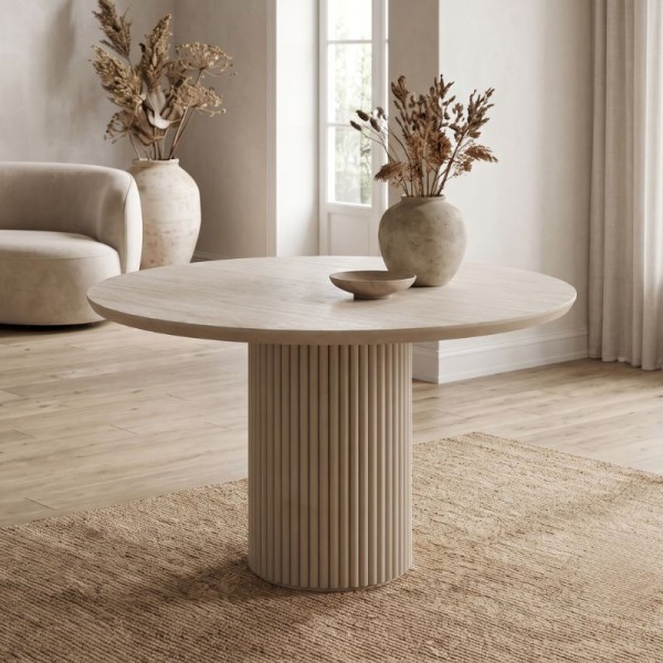 Τραπέζι Hazar Megapap Mdf χρώμα travertine - sandstone Ø119,5x76εκ.