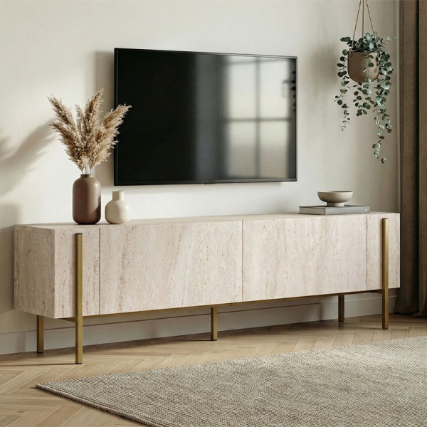 Έπιπλο τηλεόρασης Nexus Megapap χρώμα travertine - χρυσό 180x30x45,5εκ.