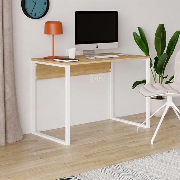 Γραφείο εργασίας Inna Megapap χρώμα sapphire oak - λευκό 100x60x75εκ.