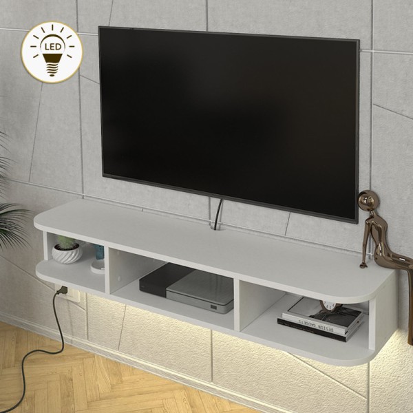 Έπιπλο τηλεόρασης επιτοίχιο Bask Megapap με LED χρώμα λευκό 120x29,6x19,2εκ.