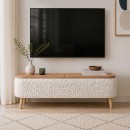 Έπιπλο τηλεόρασης Luno Megapap ύφασμα teddy χρώμα λευκό - pine oak 120x30x45εκ.