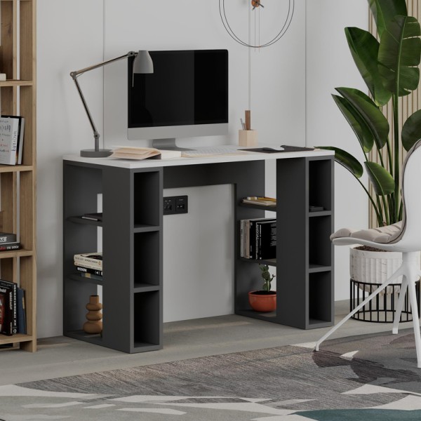 Γραφείο εργασίας Colmar Megapap χρώμα ανθρακί - λευκό 106x50x75εκ.