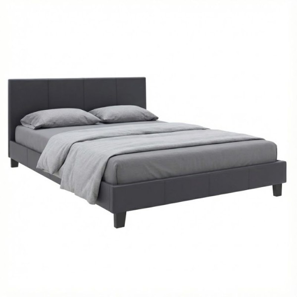 Κρεβάτι Flat Megapap από τεχνόδερμα χρώμα μαύρο ματ 150x200εκ.