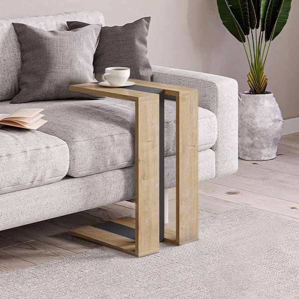 Τραπεζάκι βοηθητικό Muju Megapap χρώμα sapphire oak/ανθρακί 30x40x57εκ.