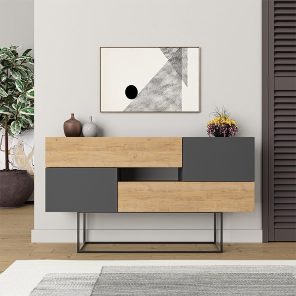 Μπουφές Eros Megapap sapphire oak - ανθρακί 145x40x82εκ.