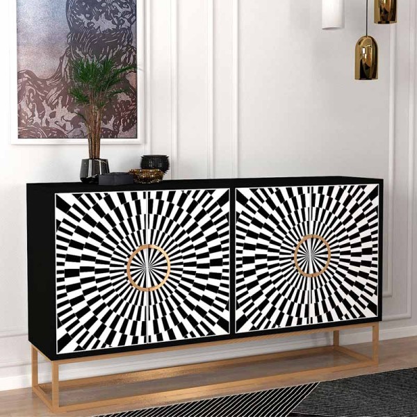 Μπουφές Gradel Megapap χρώμα μαύρο - ασπρόμαυρο 150x35x83,6εκ.