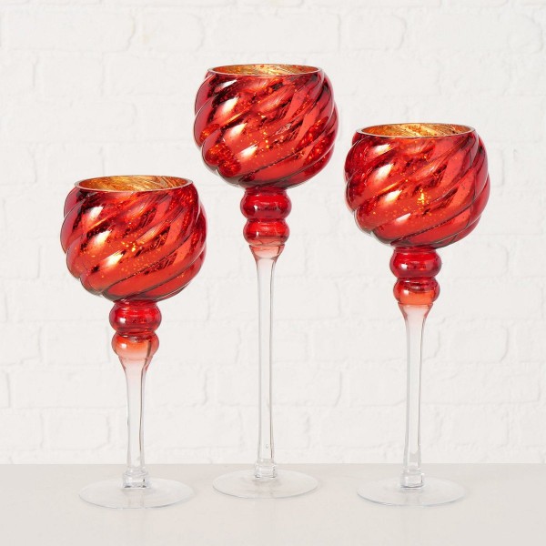 ΚΗΡΟΠΗΓΙΟ Set/3 ΚΟΚΚΙΝΟ ΜΕ ΠΟΔΙ  Manou D13cm H30/35/40cm ΓΥΑΛΙ