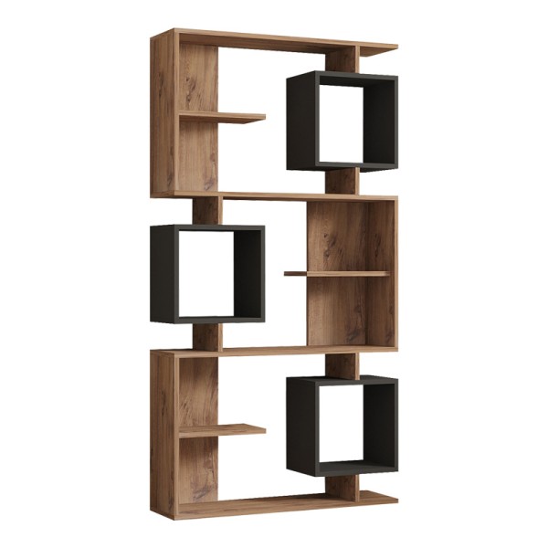 Βιβλιοθήκη Cubix pakoworld σε sonoma-ανθρακί απόχρωση 90x24,6x171,90εκ