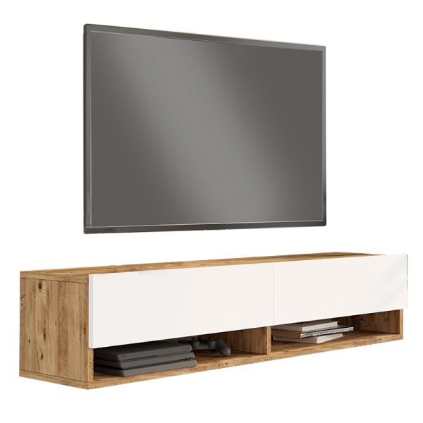 Έπιπλο τηλεόρασης επιτοίχιο Roscoe pakoworld λευκό-sonoma 140x31.6x29.6εκ Έπιπλο τηλεόρασης επιτοίχιο Roscoe pakoworld λευκό-sonoma 140x31.6x29.6εκ