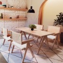 Πολυθρόνα Winslow pakoworld ξύλο rubberwood ανοικτό καρυδί-pvc rattan φυσικό-ύφασμα γκρι | Συσκευασία 2 τμχ