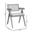 Πολυθρόνα Winslow pakoworld ξύλο rubberwood ανοικτό καρυδί-pvc rattan φυσικό-ύφασμα γκρι | Συσκευασία 2 τμχ