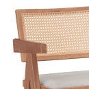 Σκαμπό bar Winslow pakoworld ξύλο rubberwood ανοικτό καρυδί-pvc rattan φυσικό-ύφασμα γκρι | Συσκευασία 2 τμχ