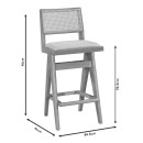 Σκαμπό bar Winslow pakoworld ξύλο rubberwood μαύρο-pvc rattan φυσικό-ύφασμα γκρι 44.5x46x98εκ | Συσκευασία 2 τμχ